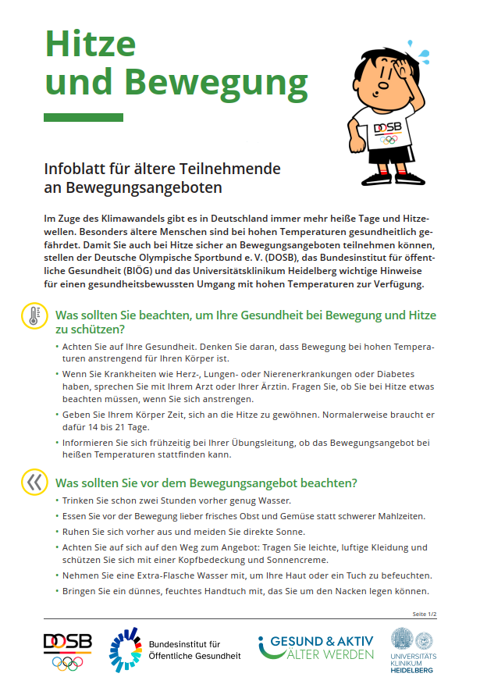 Hitze und Bewegung - Infoblatt für ältere Teilnehmende Cover Hitze und Bewegung - Infoblatt für ältere Teilnehmende