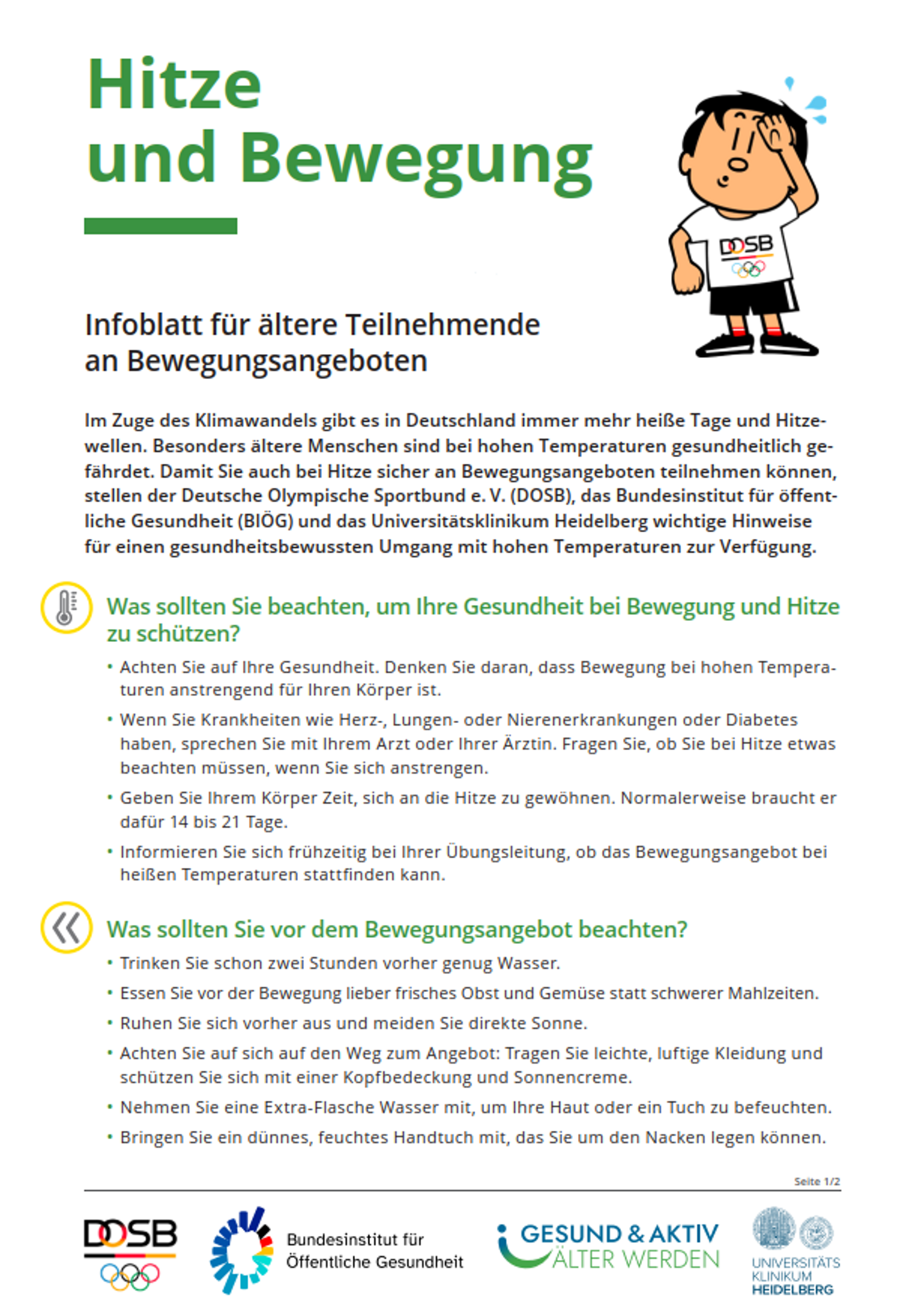 Hitze und Bewegung - Infoblatt für ältere Teilnehmende Cover Hitze und Bewegung - Infoblatt für ältere Teilnehmende