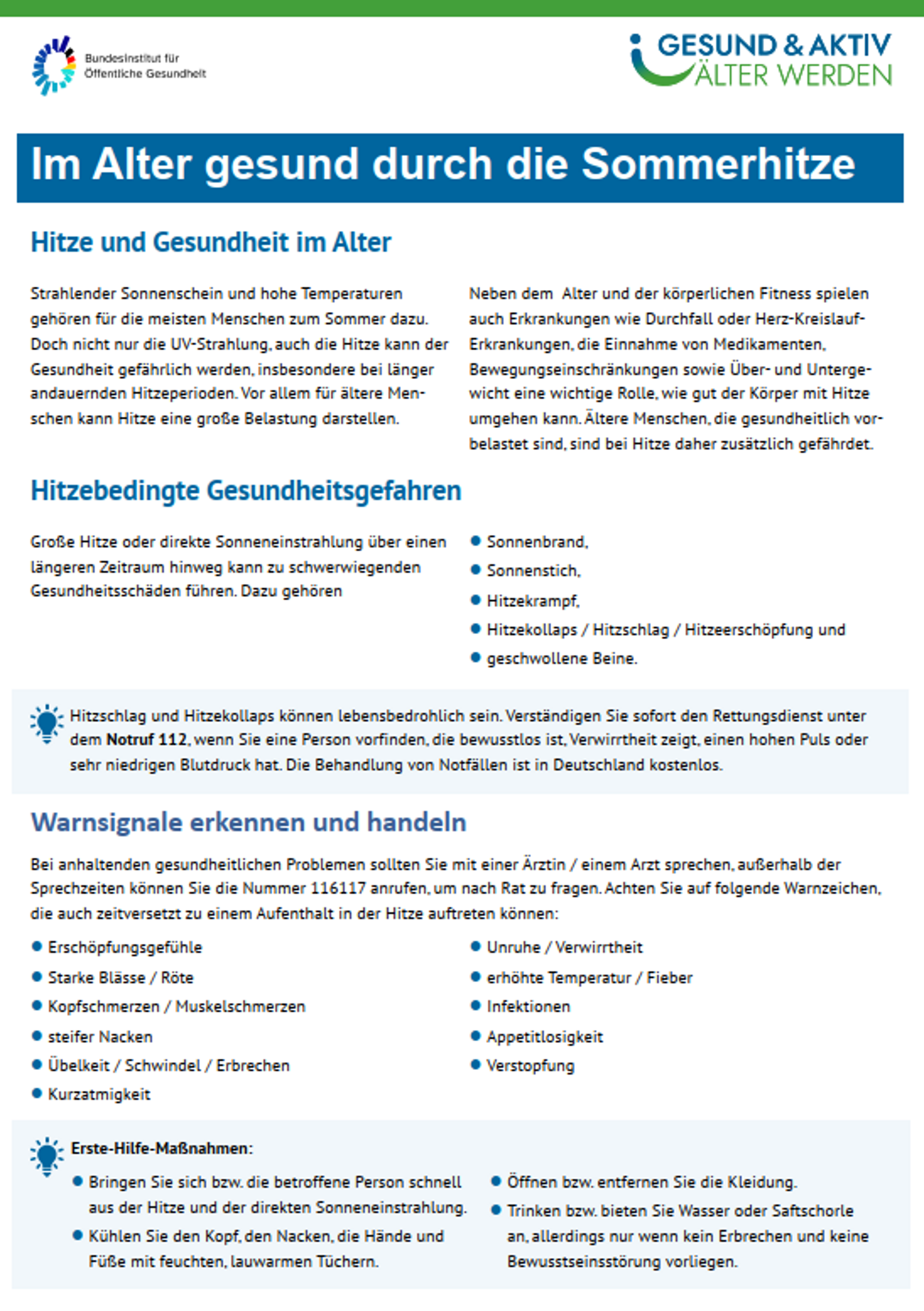 Merkblatt Hitze Merkblatt Hitze zum Download