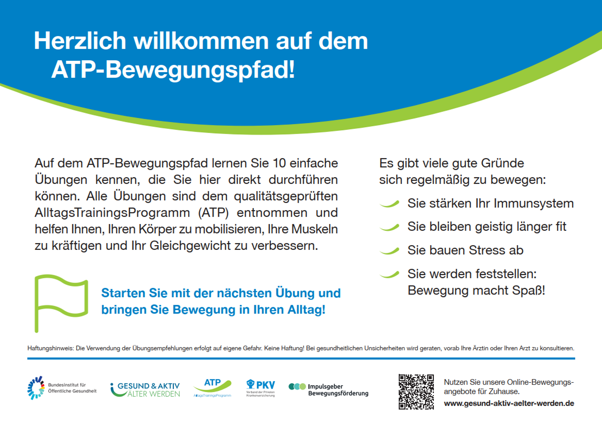 Bewegungspfad AlltagsTrainingsProgramm (ATP) - Starttafel Bewegungspfad AlltagsTrainingsProgramm (ATP) - Ansicht Starttafel