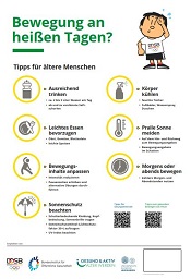 Plakat Bewegung an heißen Tagen - Tipps für ältere Menschen Vorschau Plakat Bewegung an heißen Tagen - Tipps für ältere Menschen